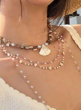 多层贝壳星星choker多层叠戴项链