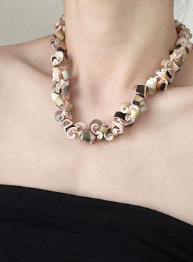 波西米亚异形贝壳海螺串珠项链女