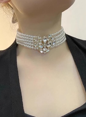 时尚奢华多层珍珠镶钻项链女