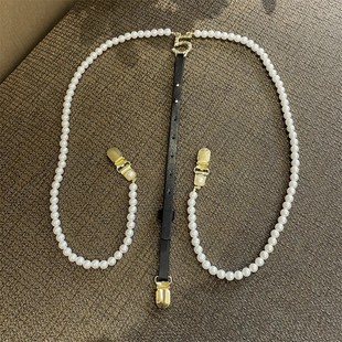 时髦个性小香风珍珠链条背带链夹带女休闲串珠拼接腰链牛仔裤链潮