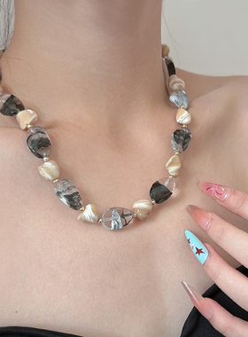 巴洛克不规则碎石树脂串珠项链女