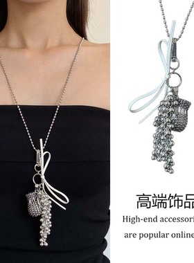长款金属花瓶葡萄串蝴蝶结项链女