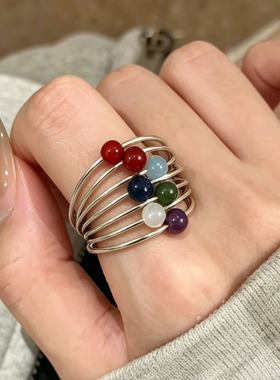 轻奢复古彩珠小星球戒指女高级感