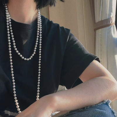 串珠多层女灰色珍珠毛衣链项链