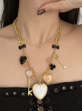 复古宫廷滴油爱心钥匙吊坠项链女