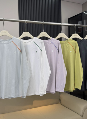 春季新款时尚情侣款时尚百搭休闲撞色线圆领情侣长袖T恤//AFL048