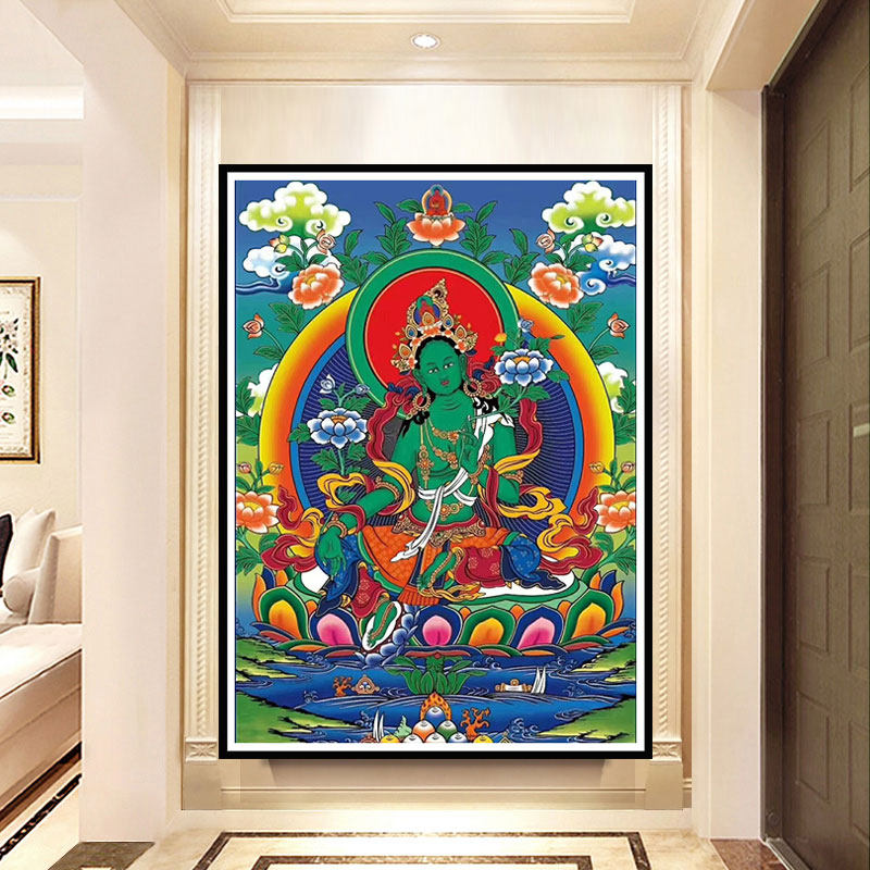 钻石画满钻新款绿度母佛像手工贴钻十字绣线绣中国风藏传唐卡人物