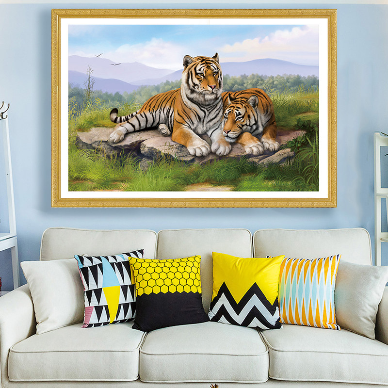 钻石画满钻新款两只老虎虎啸山林王者风范5d贴钻十字绣线绣钻石绣