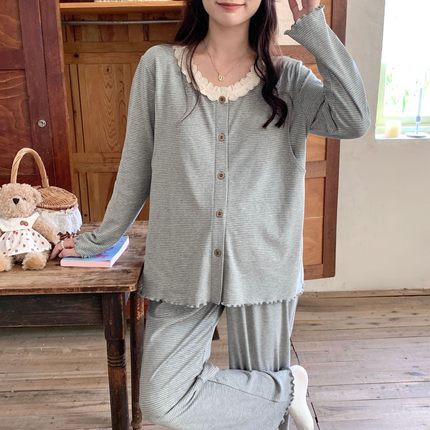 孕妇睡衣春秋带胸垫产后哺乳莫代尔月子服夏季薄款家居服孕期专用