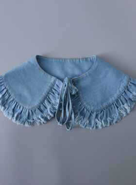 牛仔木耳边披肩假领子女
