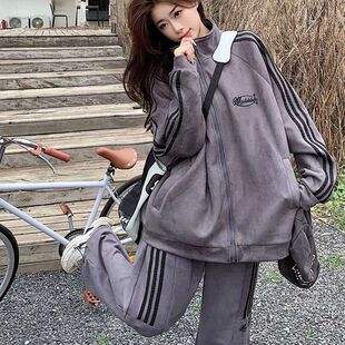 盐系宽松运动服套装女春秋学生韩版卫衣工装裤显瘦休闲两件套跑步