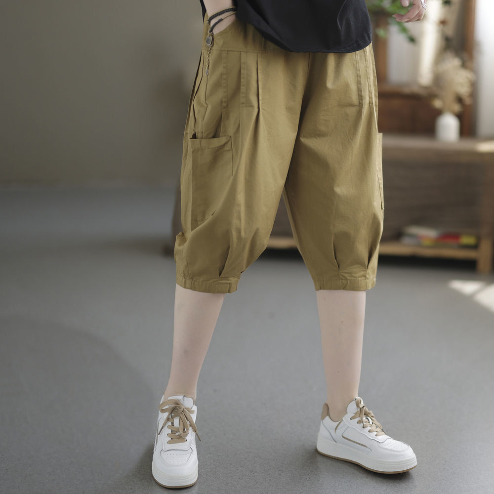 短裤夏装新款女式白色休闲裤女宽松中裤女士卡其色五分裤女装裤子
