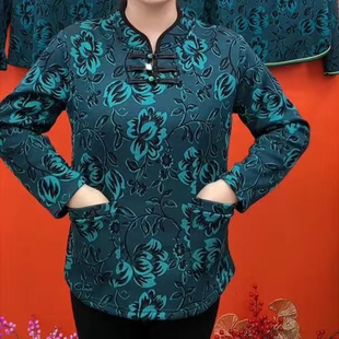 加绒保暖唐装小衫女士秋冬中年妈妈减龄显瘦民族风立领长袖打底衫