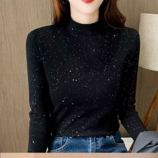 半高领内搭秋衣打底衫 双面磨毛德绒长袖 黑色t恤女秋冬保暖衣修身