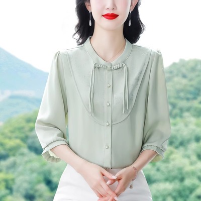 年轻妈妈装衬衫女洋气中老年上衣