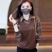 衬衫 洋气打底衫 女假两件显瘦遮肉上衣大码 妈妈装 女装 2025春秋新款