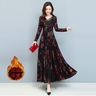 秋冬碎花连衣裙大摆裙内搭打底裙