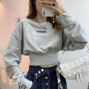 小个子短款盐系卫衣女秋季2025新款百搭宽松韩版上衣收腰短外套潮