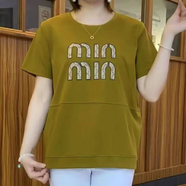 中老年时尚妈妈装夏短袖宽松显瘦字母女士服装套头T恤打底衫衣服