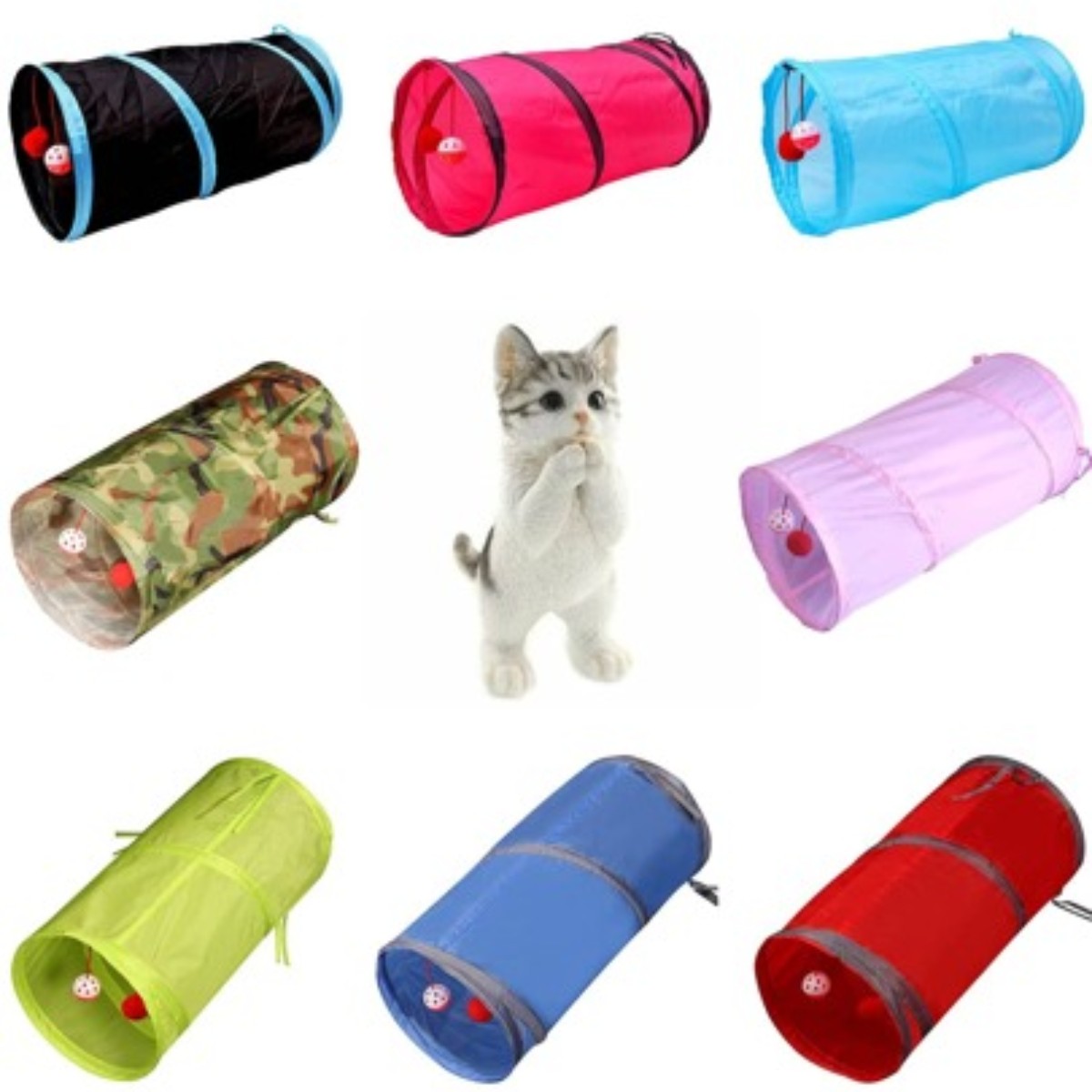 二通集合宠物猫隧道猫咪彩虹通道互动钻桶可折叠猫玩具