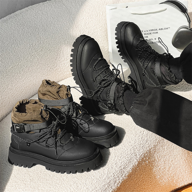 户外登山工装靴雪地棉靴男加绒厚底增高鞋机能马丁靴-YD7721-P125，男鞋马丁靴，星座814A（原电商B253）