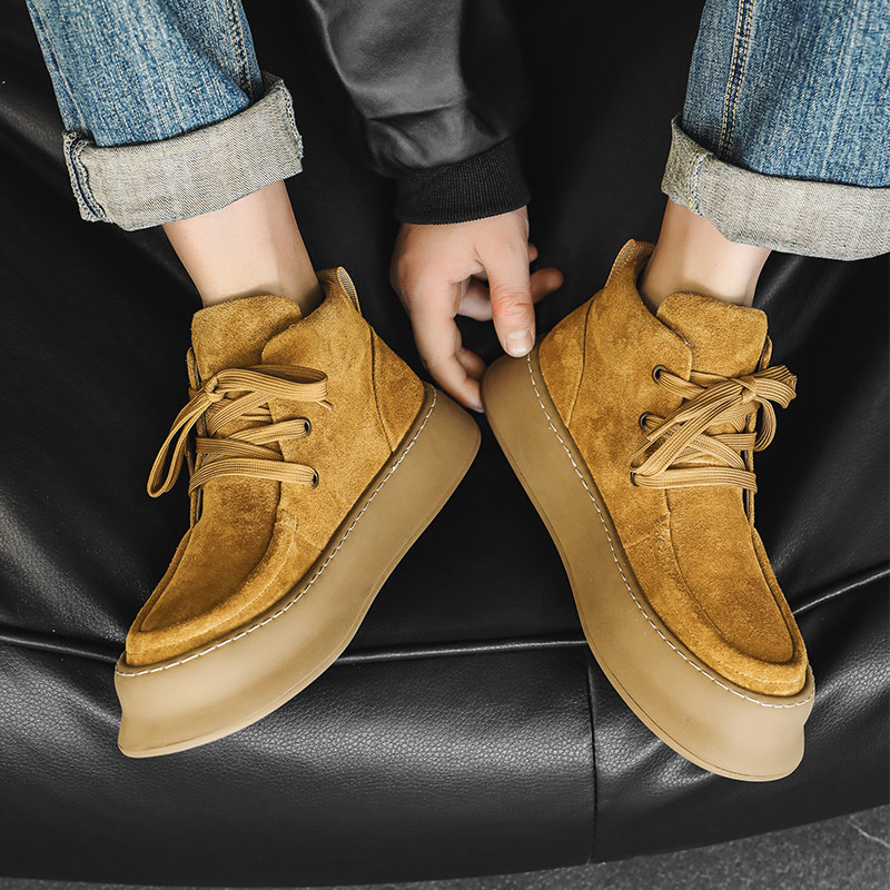 日系风反毛皮休闲厚底工装靴男增高沙漠靴B253-8898-P130，男鞋马丁靴，星座814A（原电商B253）