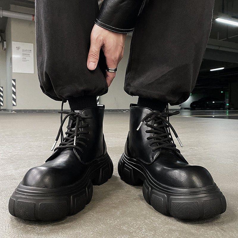 小众高级感厚底马丁靴男ins增高黑色机车皮靴B253-9501-P125,男鞋马丁靴,星座814A（原电商B253）