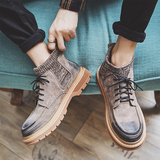 马丁靴男冬季加绒高帮鞋男伦风复古中帮工装靴B253-9130-P120，男鞋马丁靴，星座814A（原电商B253）