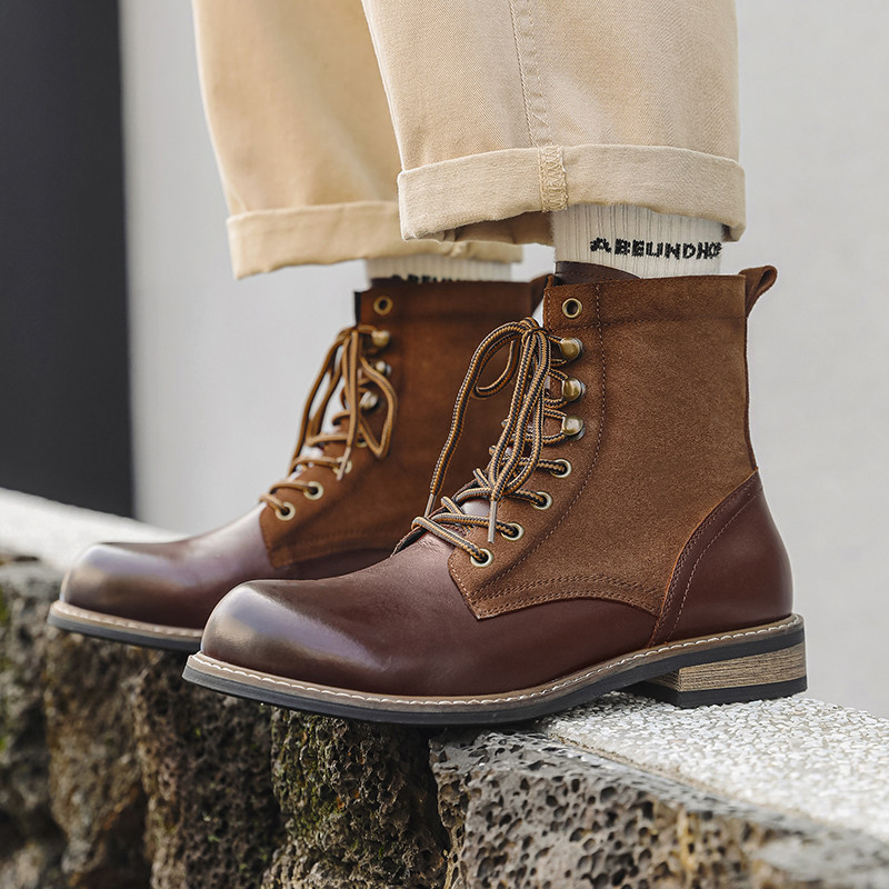 美式复古工装机车靴男牛津鞋底骑士靴B253-9031-P160，男鞋马丁靴，星座814A（原电商B253）