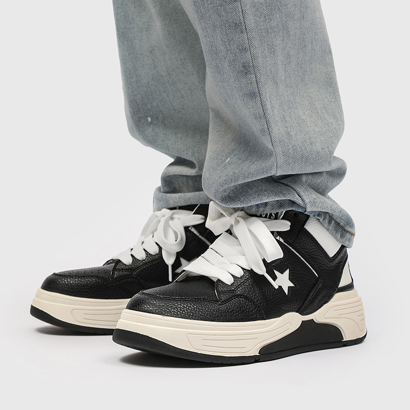 小众美式黒白高帮鞋男女百搭增高休闲高帮板鞋B253-9030-P130，男鞋靴子，星座814A（原电商B253）