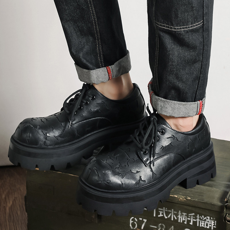 爆裂纹厚底大头德比鞋男增高翘头皮鞋B253-9905-P135,男鞋皮鞋,星座814A（原电商B253）