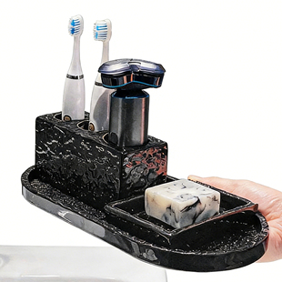 石头纹浴室陶瓷托盘肥皂碟乳液瓶置物架洗手台洗漱杯套装牙具收纳