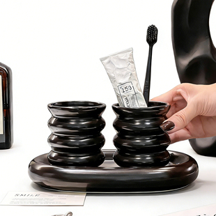 中古陶瓷卫浴套装 酒店漱口杯棉签筒乳液瓶洗手台收纳情侣对杯套装