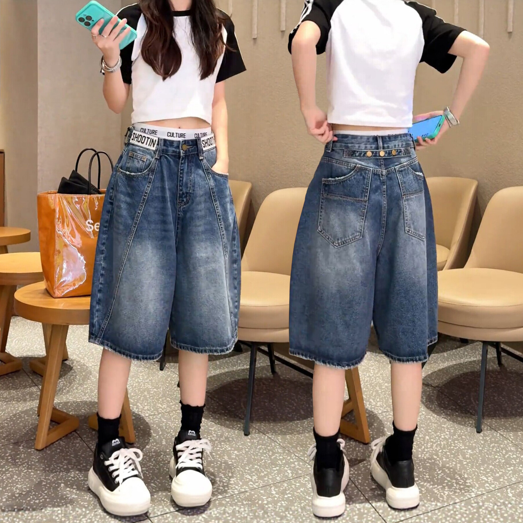 8816#42     阔腿牛仔中裤女2026夏季薄款高腰显瘦宽松百搭五分裤