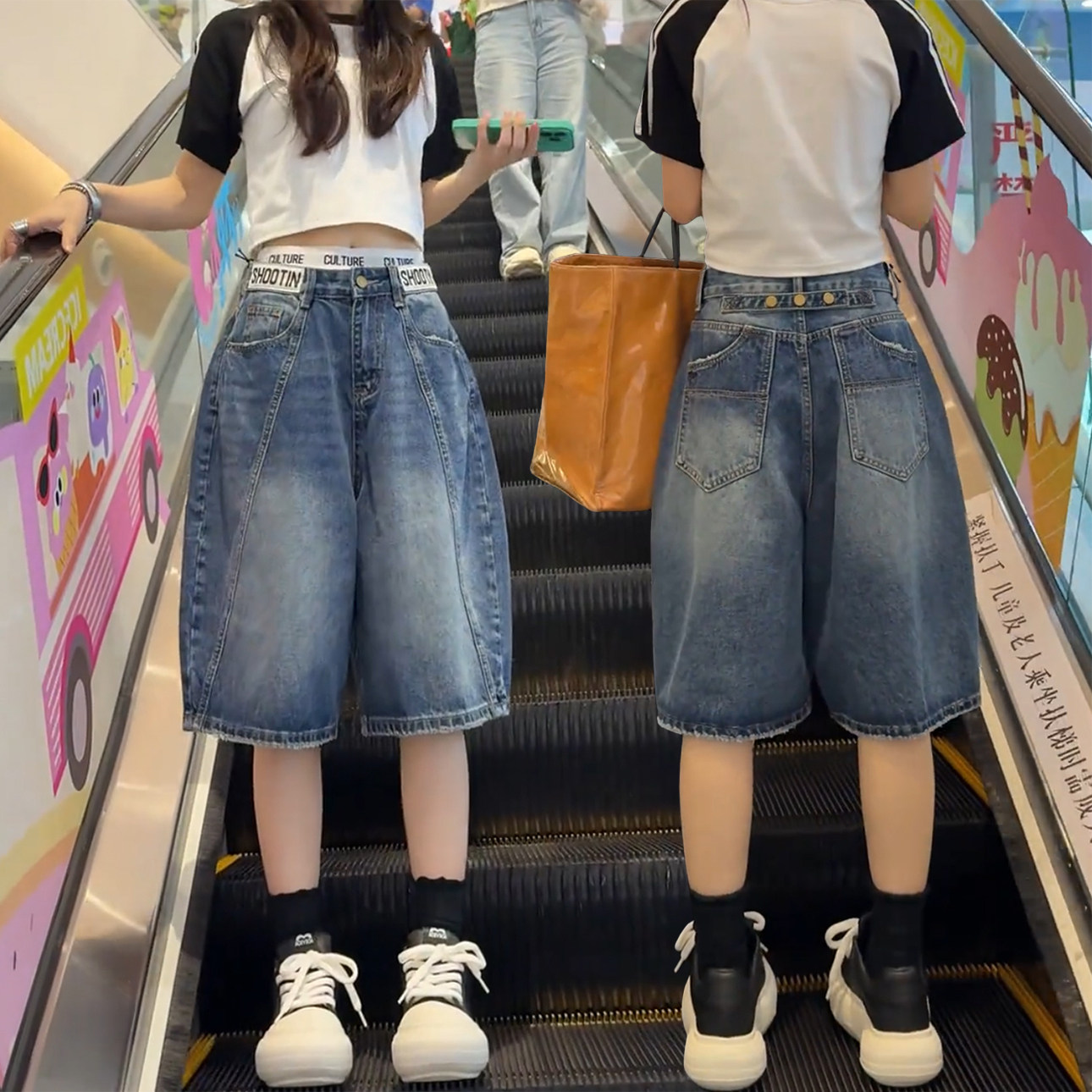 8816#42     阔腿牛仔中裤女2026夏季薄款高腰显瘦宽松百搭五分裤