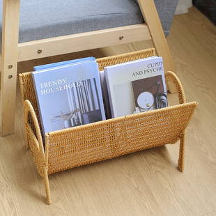 仿藤编书报架落地储物架子家用沙发边角杂志收纳架报纸报刊置物架