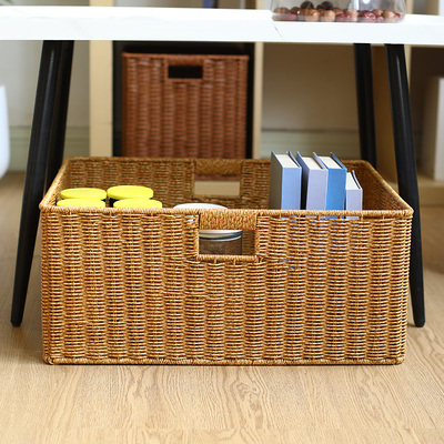 仿藤编收纳筐格子柜家用橱柜架子编织筐茶几床头柜整理储物高级感