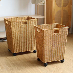 仿藤编脏衣篮大号浴室脏衣服收纳筐带轮编织框酒店民宿轻奢洗衣篮