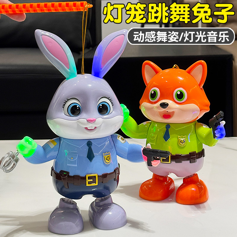 儿童中秋节花灯小孩子手提发光灯笼玩具音乐电动跳舞警察兔子狐狸