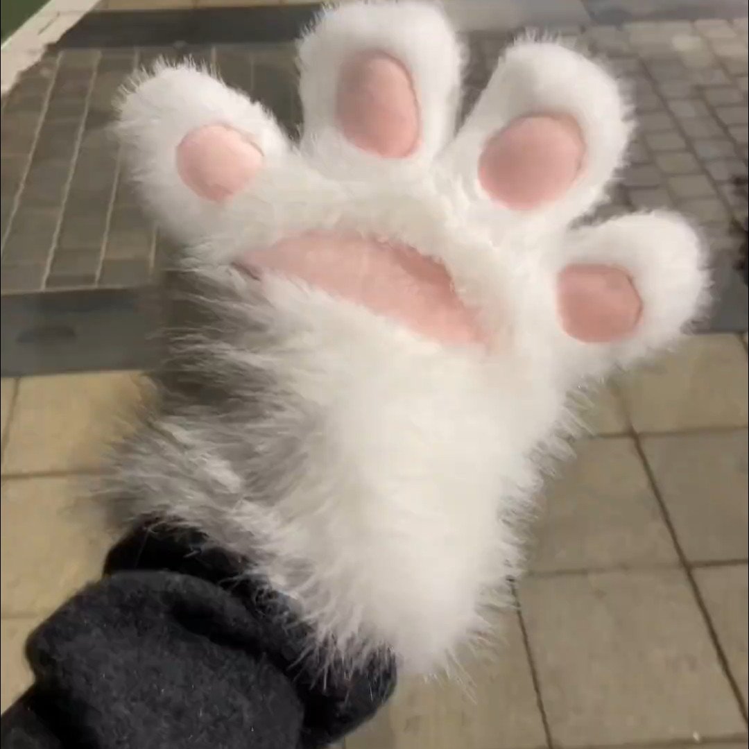 可穿戴猫娘指甲吱吱叫猫爪学生手套超萌毛绒手套cosplay手套柔软
