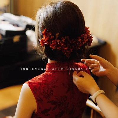 新款高级红豆迎客干花结婚新中式新娘头饰晨袍旗袍秀禾服发饰品