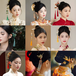 新娘步摇流苏簪子简约汉服头饰品金红色手工古风造型写真拍摄道具