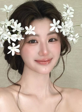 超仙森系白色仿真鲜花花朵边夹新娘头饰遮面花环旅拍婚纱配饰
