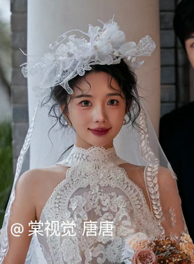 复古风蕾丝新娘结婚礼帽子影楼展会领证跟拍婚礼纪实风格婚纱配饰