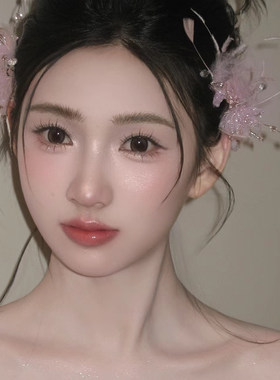 新款新娘头饰粉色羽毛发夹套装结婚晨袍敬酒服婚纱发饰新中式森系