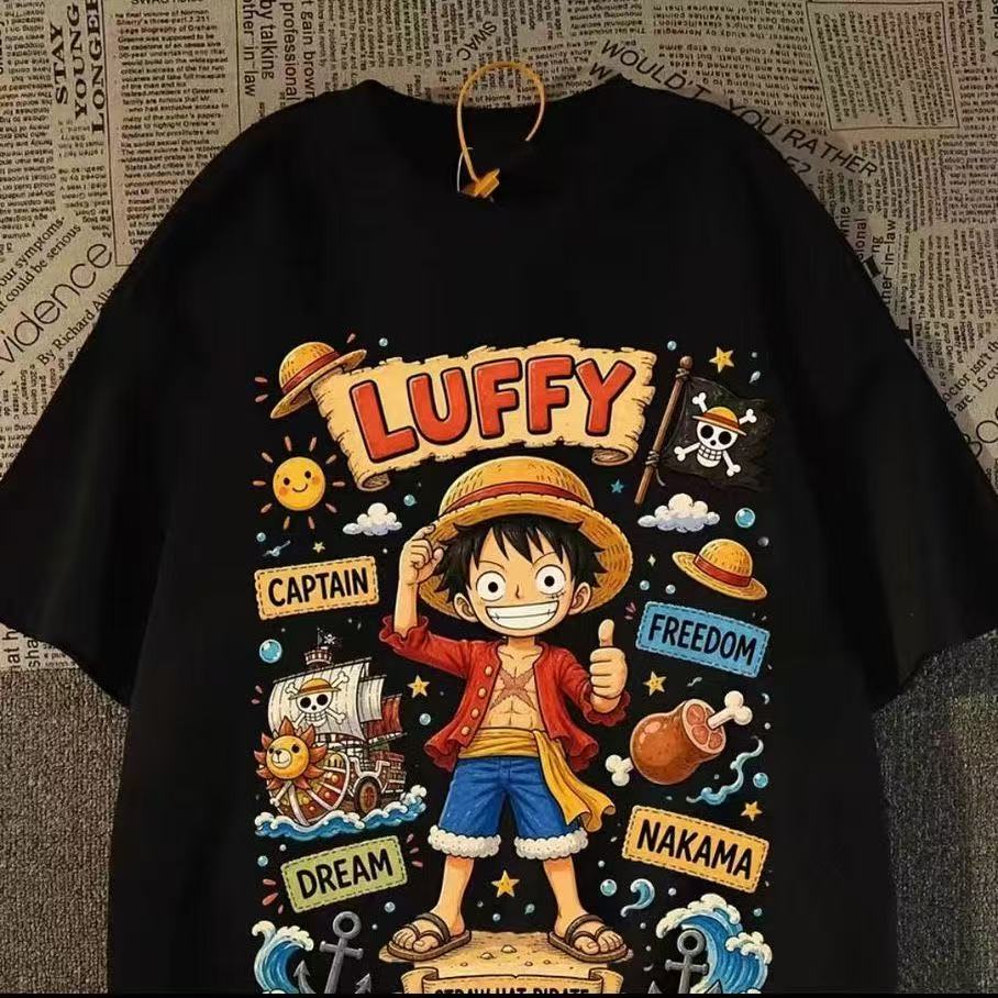 夏季纯棉海贼王印花宽松短袖T恤