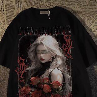 美式人物潮牌纯棉短袖t恤男女夏宽松欧美街头风oversize半袖上衣