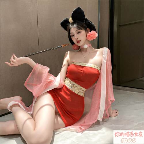 猫！腰封半解*大码低领抹胸狐妖妲己包臀裙女士夜店装制服套装新