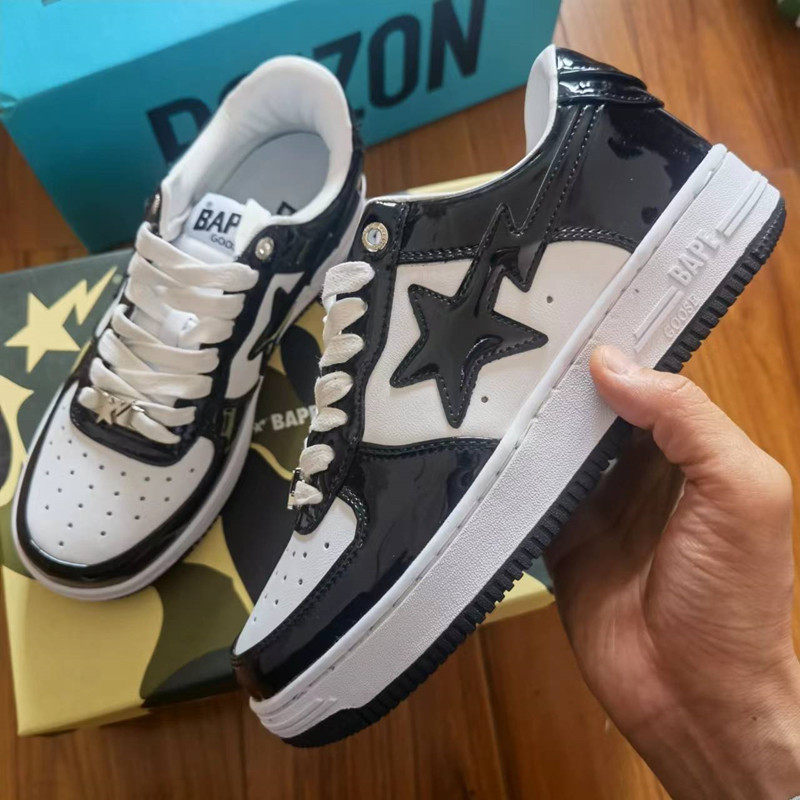 bape goose sta sk8 dunk联名鞋子黑白漆皮vibe撞色情侣休闲板鞋