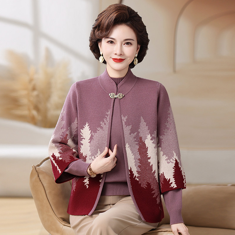 妈妈秋装套装2025新款针织衫俩件套中老年人流行的女装洋气外套